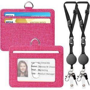 Badge Holder and Adjustable Retractable Lanyards 2 Pack Quick Release Buckle